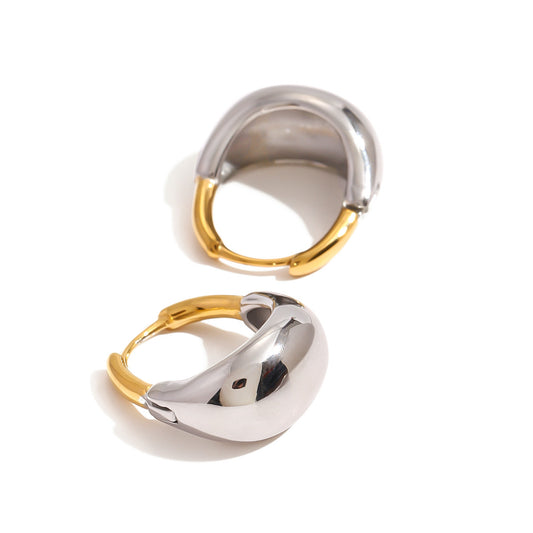 Stainless Steel Gold and Steel Two-Tone Bag-shaped Earrings