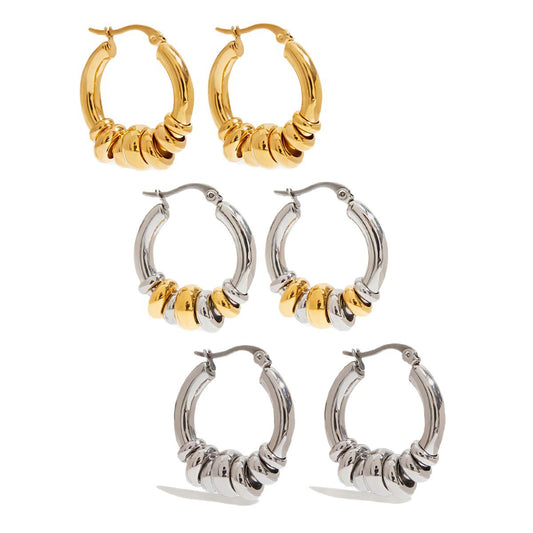 Stainless Steel Circular Geometric Hoop Earrings