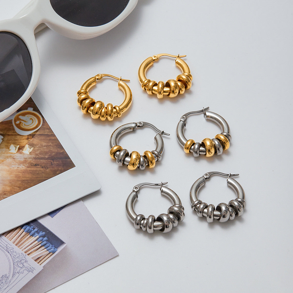 Stainless Steel Circular Geometric Hoop Earrings