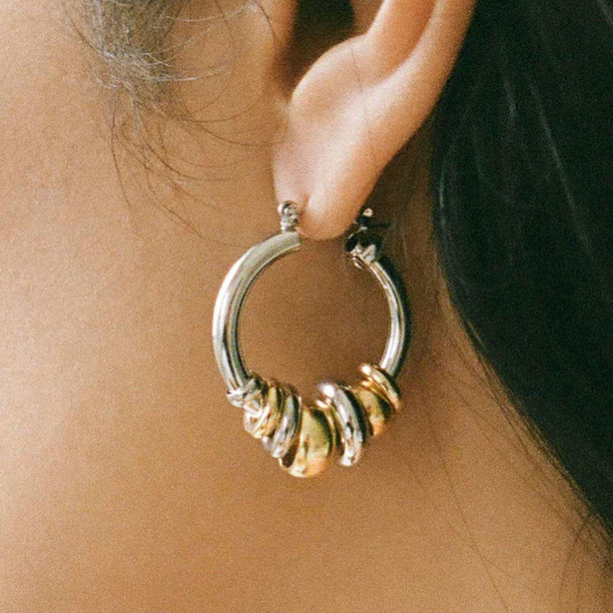 Stainless Steel Circular Geometric Hoop Earrings