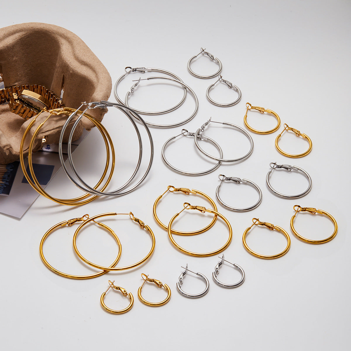 Stainless Steel Glossy Coil Hoop Earrings