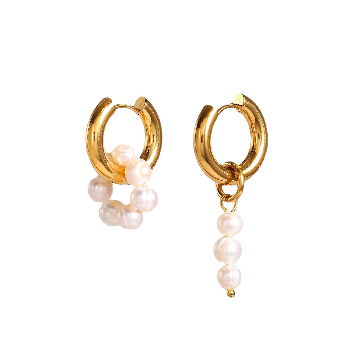 18K Gold PVD Asymmetrical Natural Freshwater Pearl Pendant Earrings