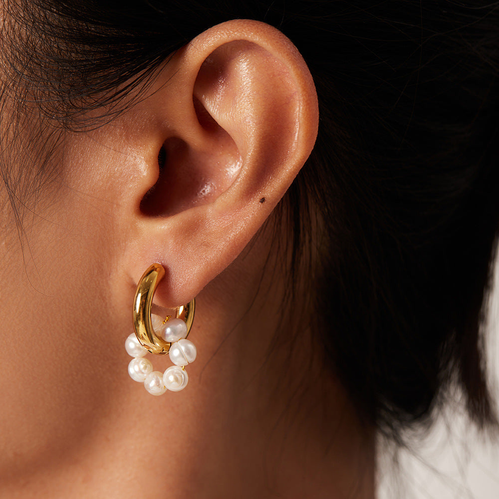 18K Gold PVD Asymmetrical Natural Freshwater Pearl Pendant Earrings