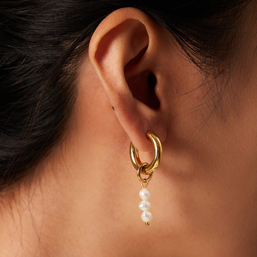 18K Gold PVD Asymmetrical Natural Freshwater Pearl Pendant Earrings