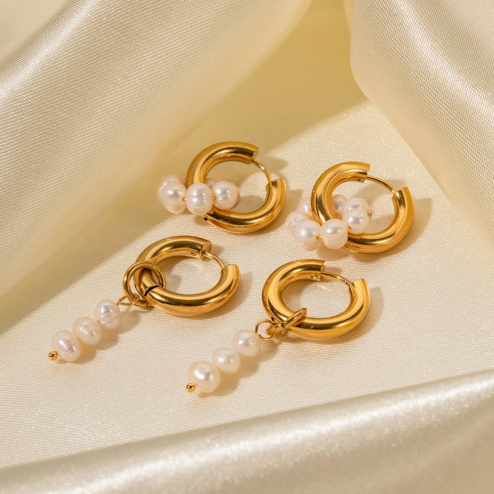 18K Gold PVD Asymmetrical Natural Freshwater Pearl Pendant Earrings