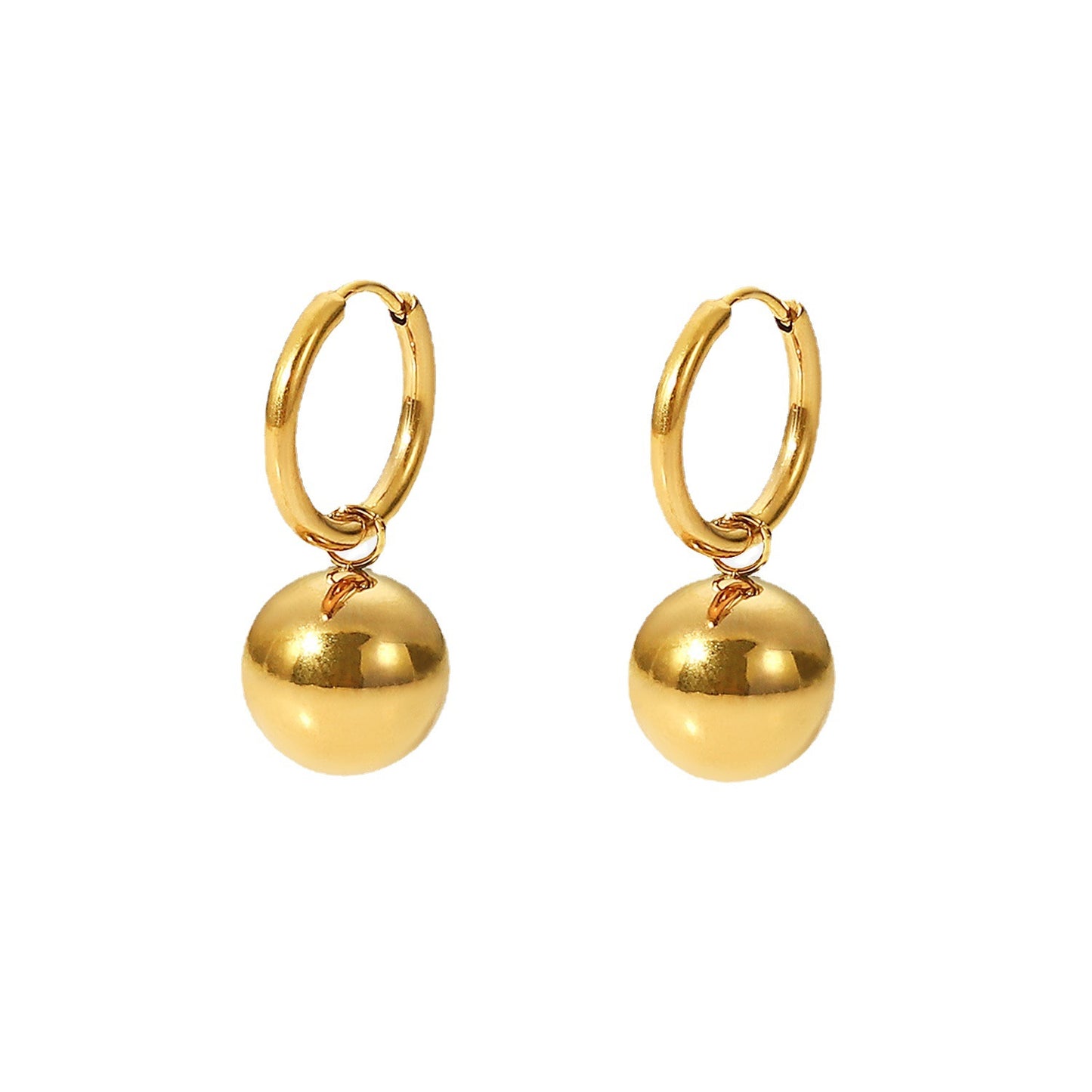 Stainless Steel Gold Ball Pendant Hoop Earrings