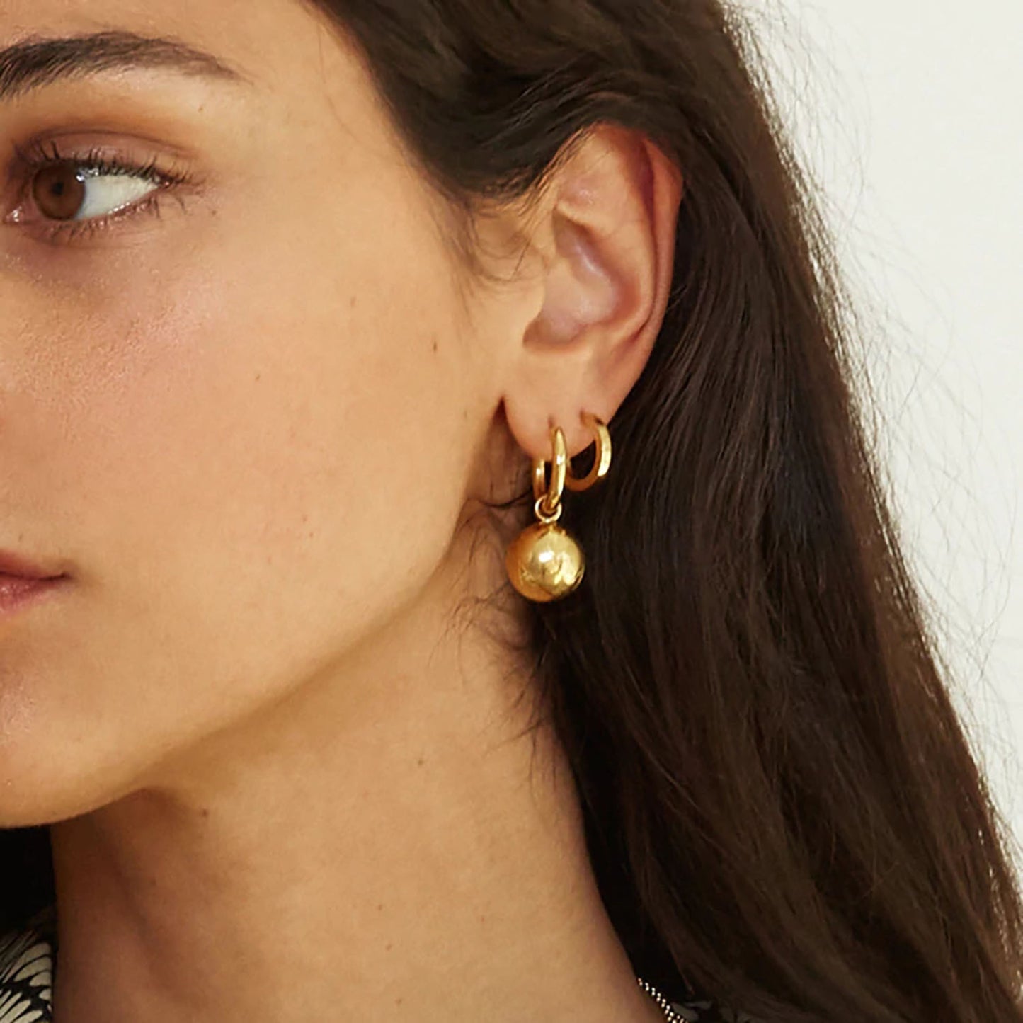 Stainless Steel Gold Ball Pendant Hoop Earrings
