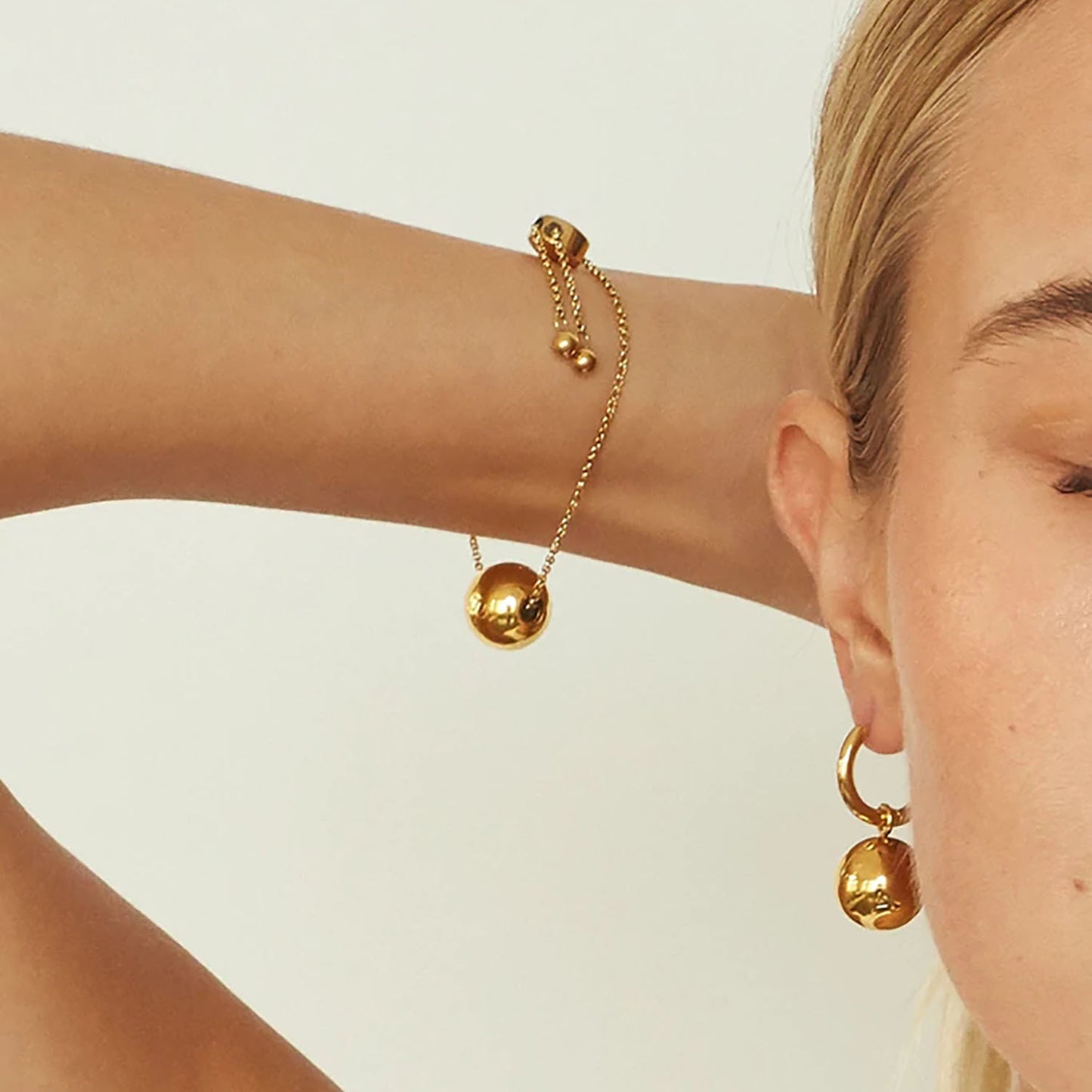 Stainless Steel Gold Ball Pendant Hoop Earrings