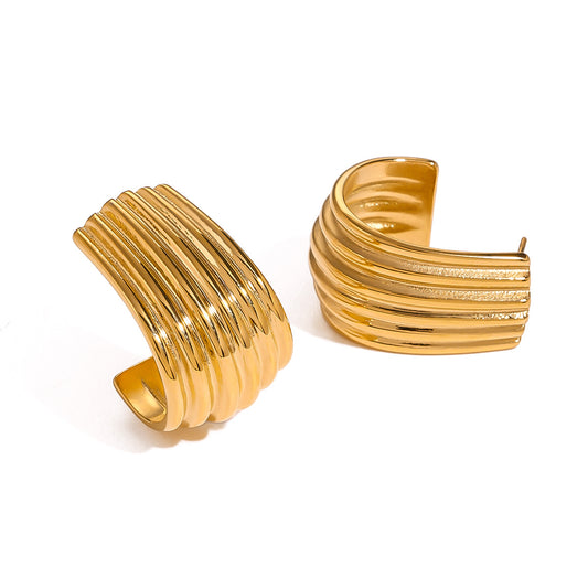 Stainless Steel Thread Textured C-shaped Earrings