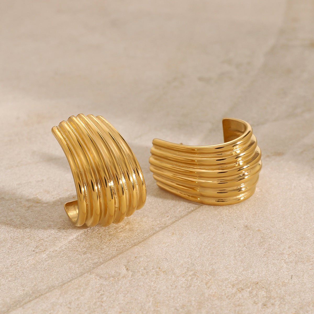 Stainless Steel Thread Textured C-shaped Earrings