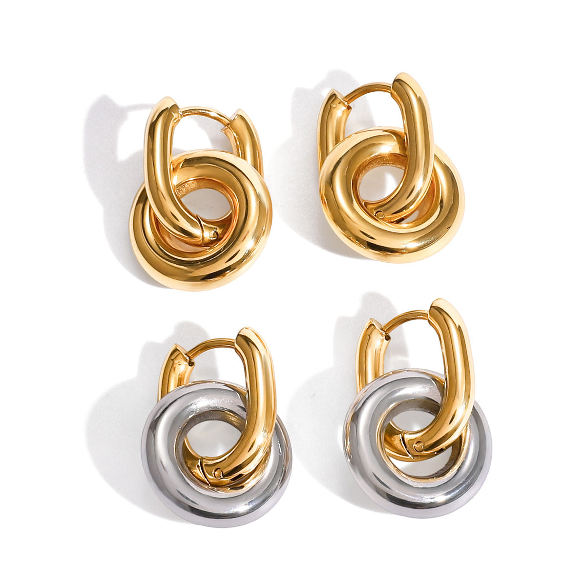 Stainless Steel Double-ring Drop Earrings