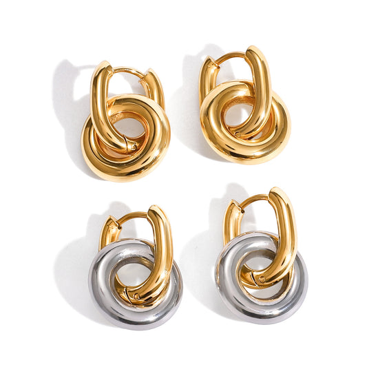 Stainless Steel Double-ring Drop Earrings
