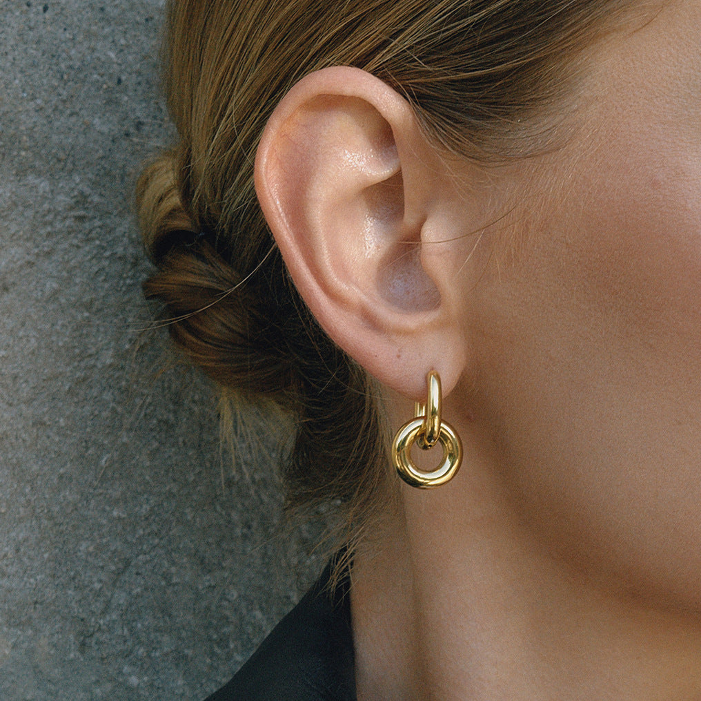 Stainless Steel Double-ring Drop Earrings