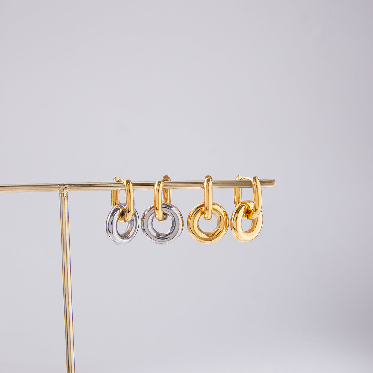 Stainless Steel Double-ring Drop Earrings