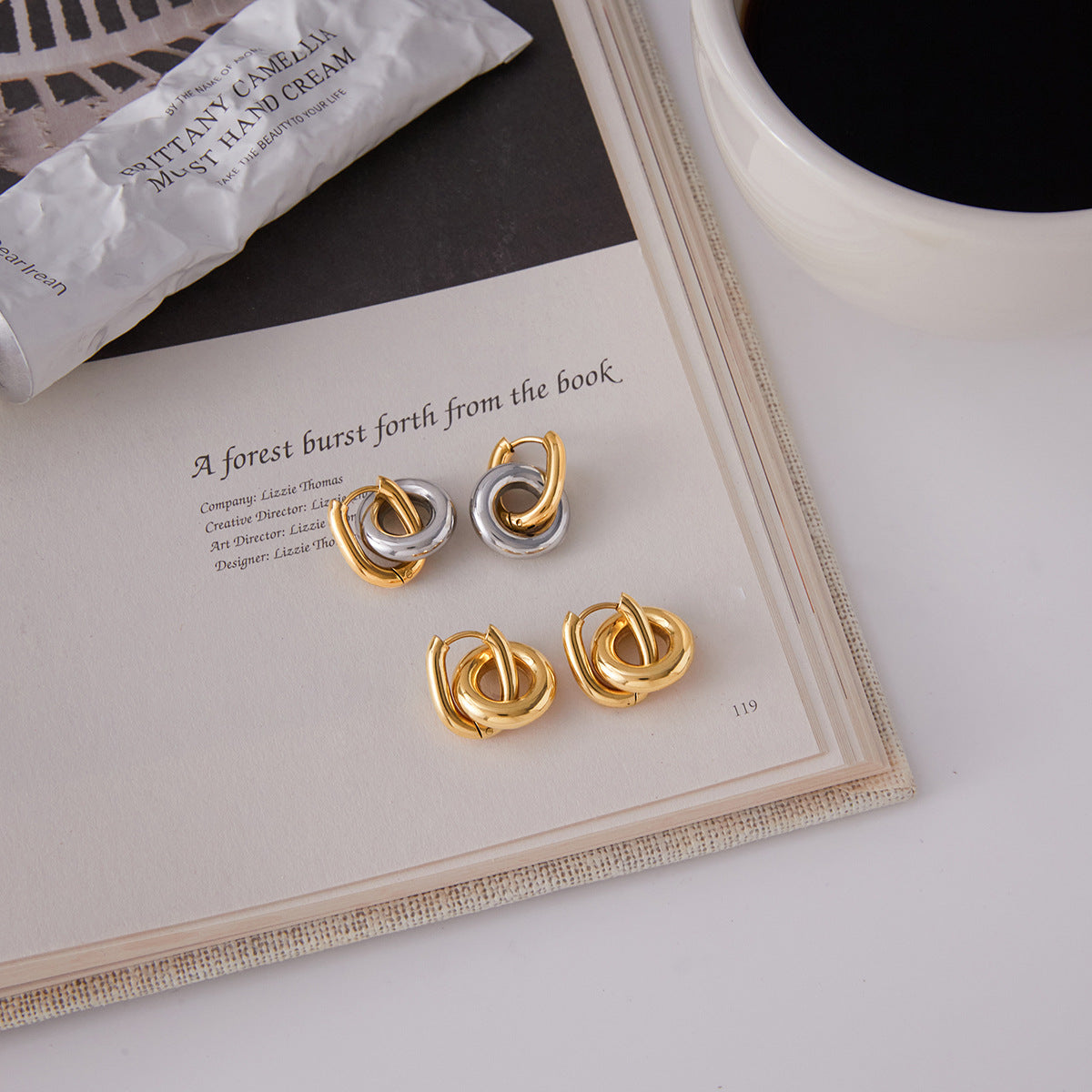Stainless Steel Double-ring Drop Earrings