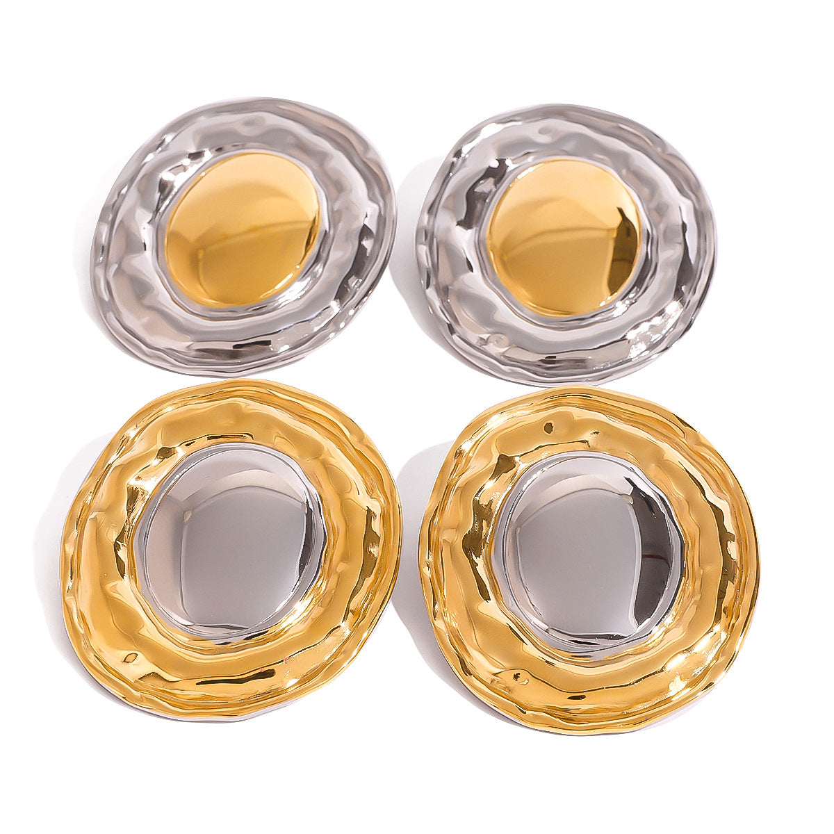 Stainless Steel Gold and Steel Two-Tone Rotundity Earrings