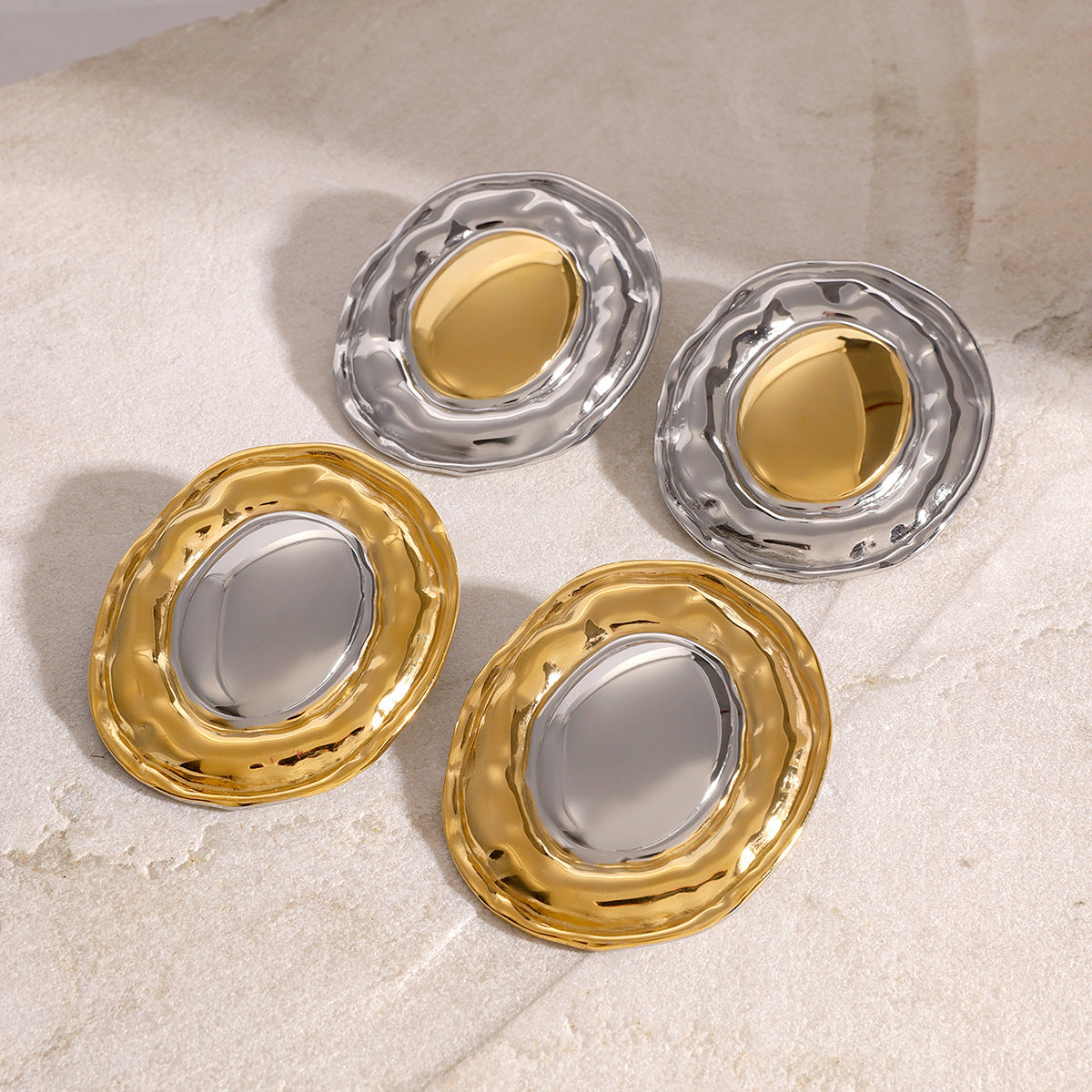 Stainless Steel Gold and Steel Two-Tone Rotundity Earrings