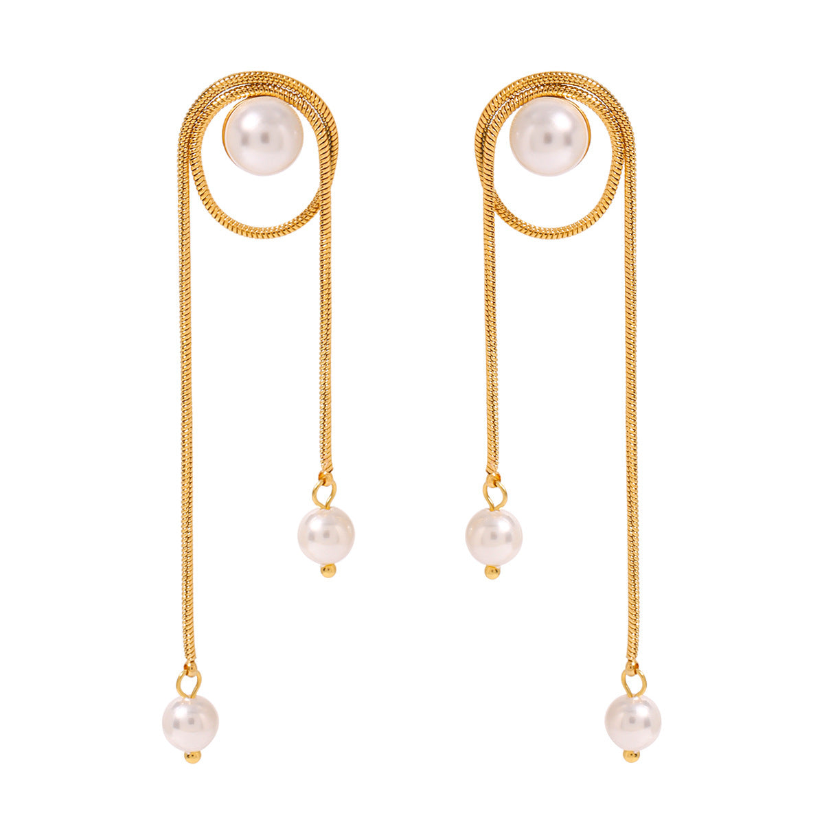 Stainless Steel Pearl Tassel Drop Earrings