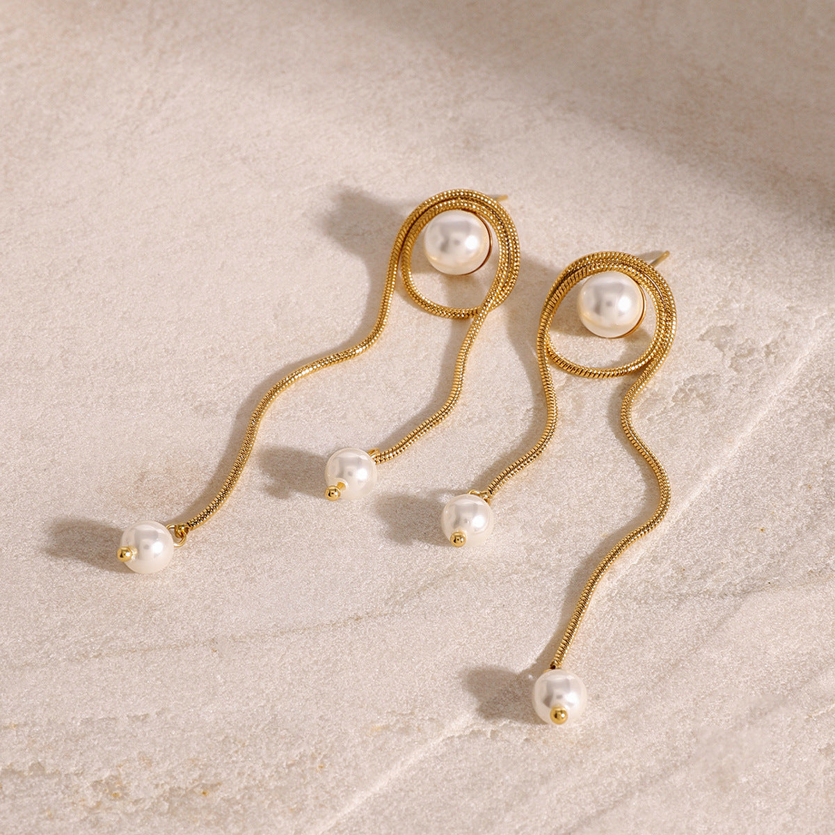 Stainless Steel Pearl Tassel Drop Earrings