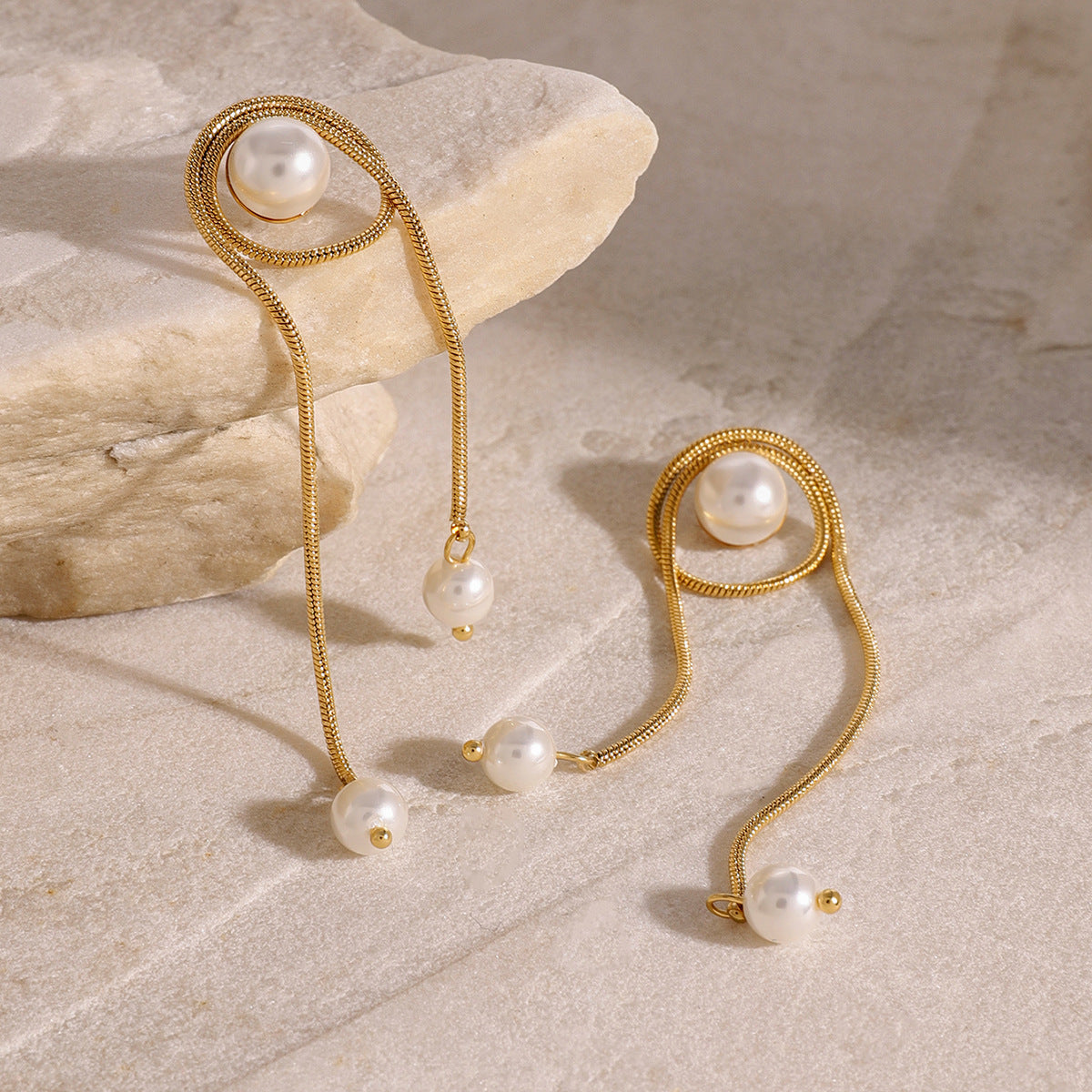 Stainless Steel Pearl Tassel Drop Earrings