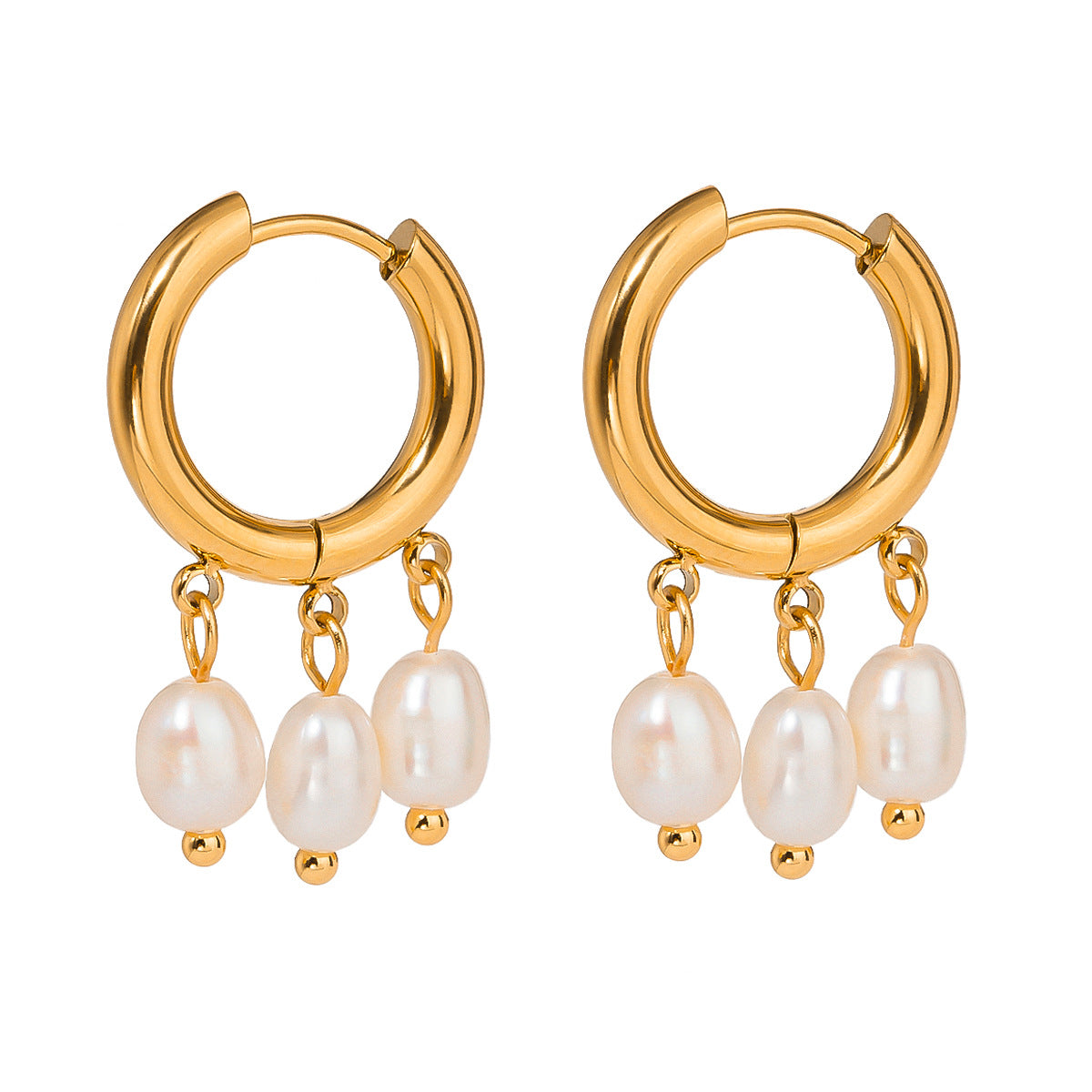 Stainless Steel Pearl Pendant Hoop Earrings