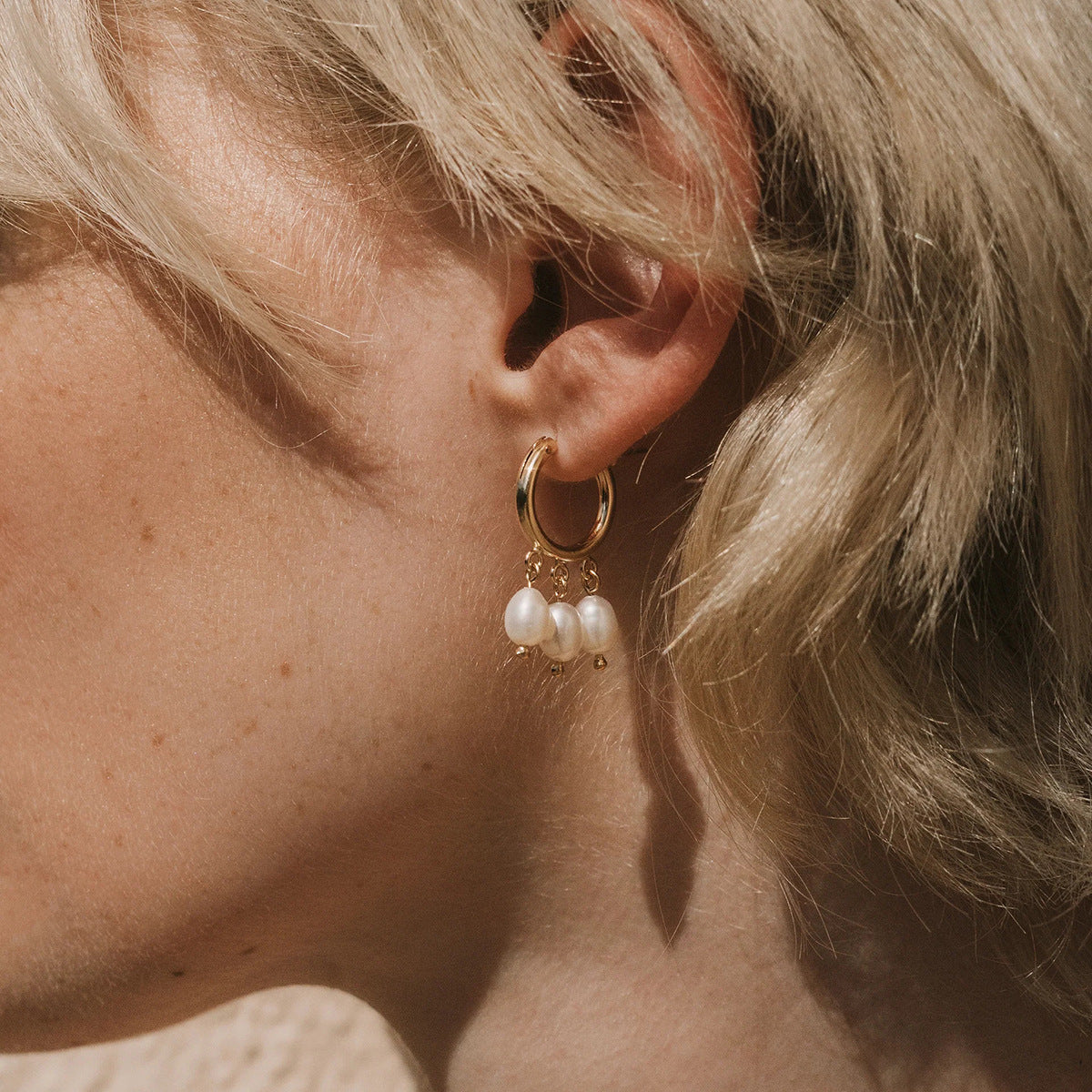 Stainless Steel Pearl Pendant Hoop Earrings