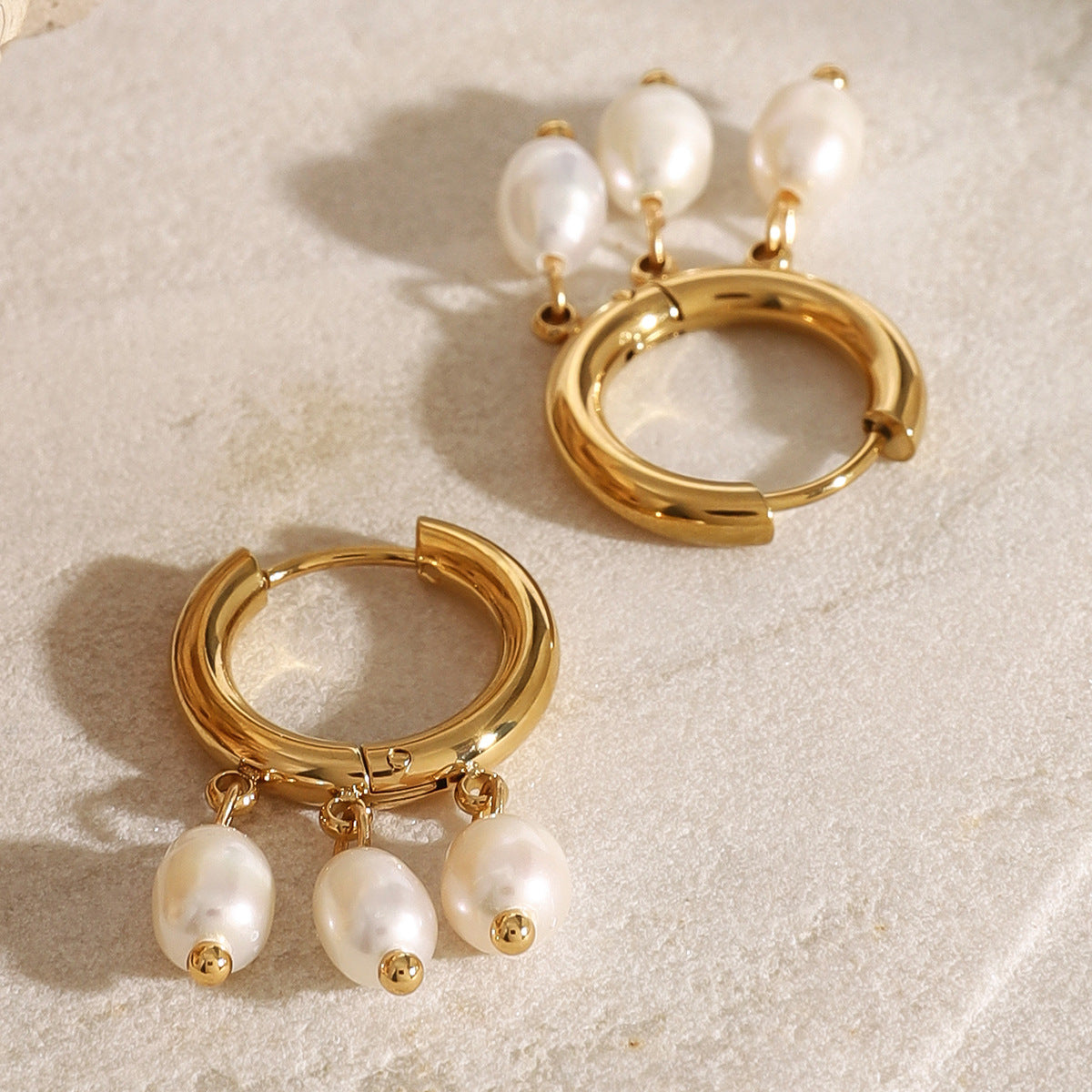 Stainless Steel Pearl Pendant Hoop Earrings