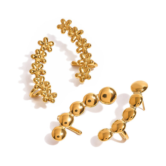 Stainless Steel 18K Gold PVD Flower Round Stud Earrings