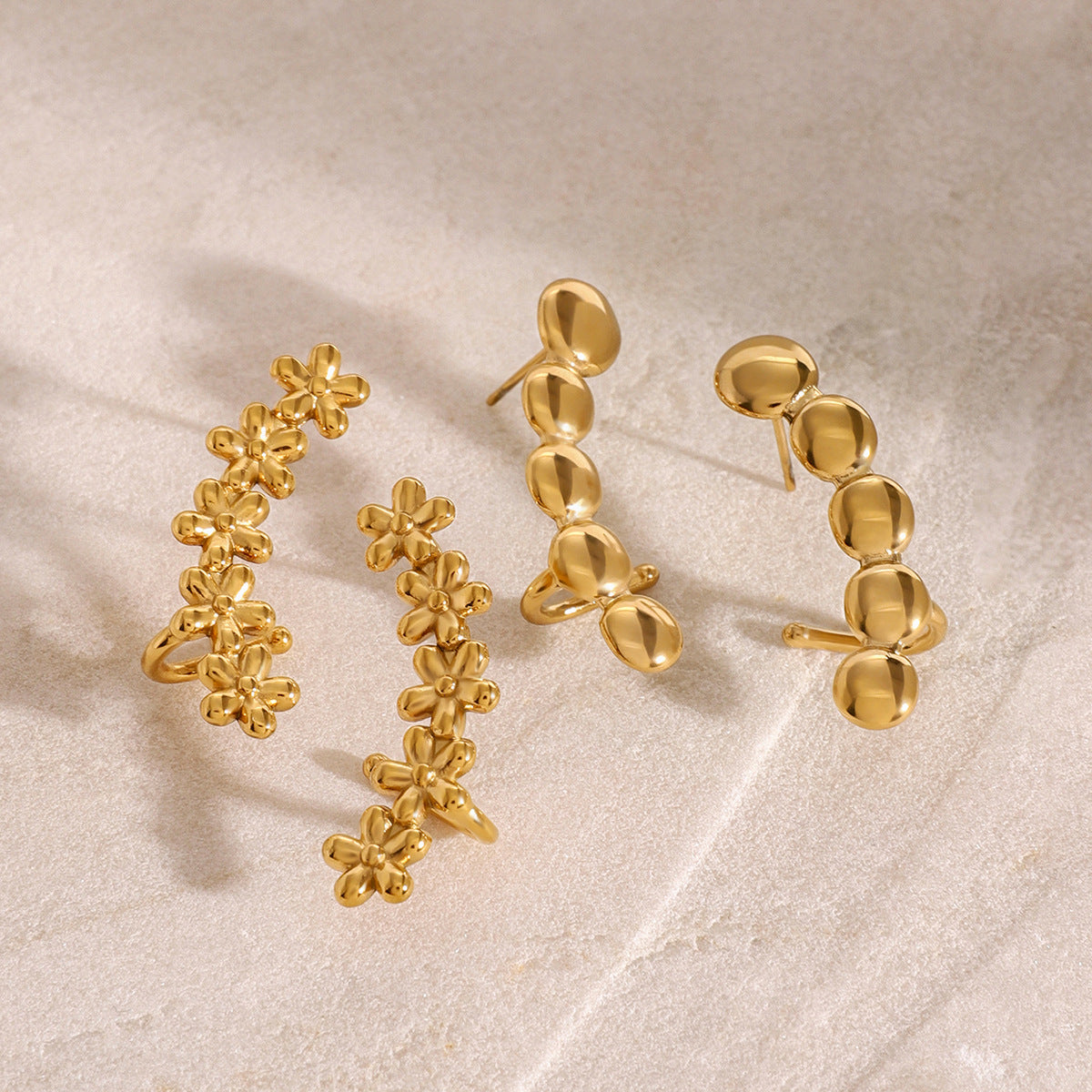 Stainless Steel 18K Gold PVD Flower Round Stud Earrings