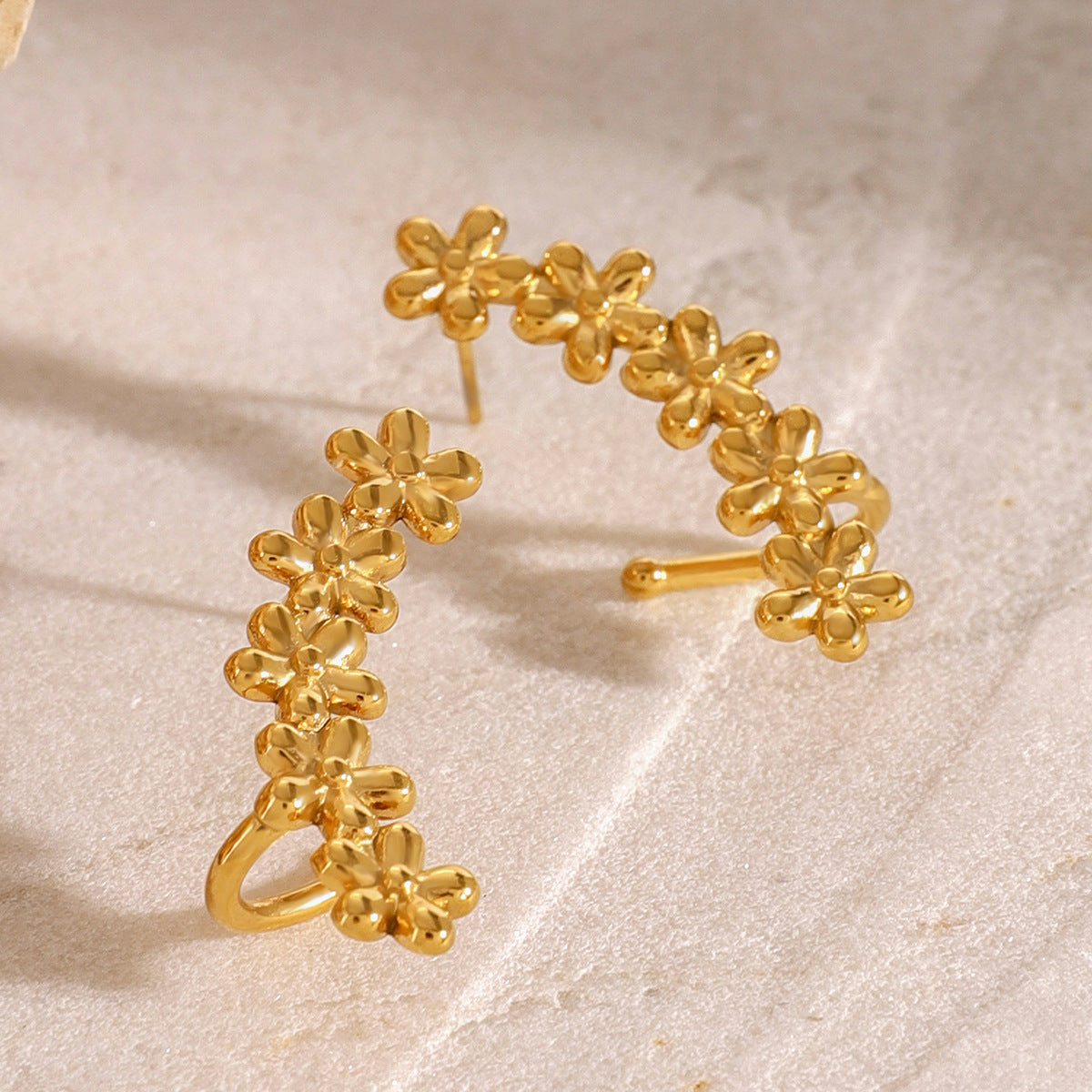 Stainless Steel 18K Gold PVD Flower Round Stud Earrings