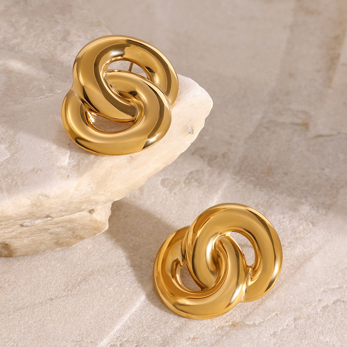 Stainless Steel 18K Gold PVD Double-ring Earrings