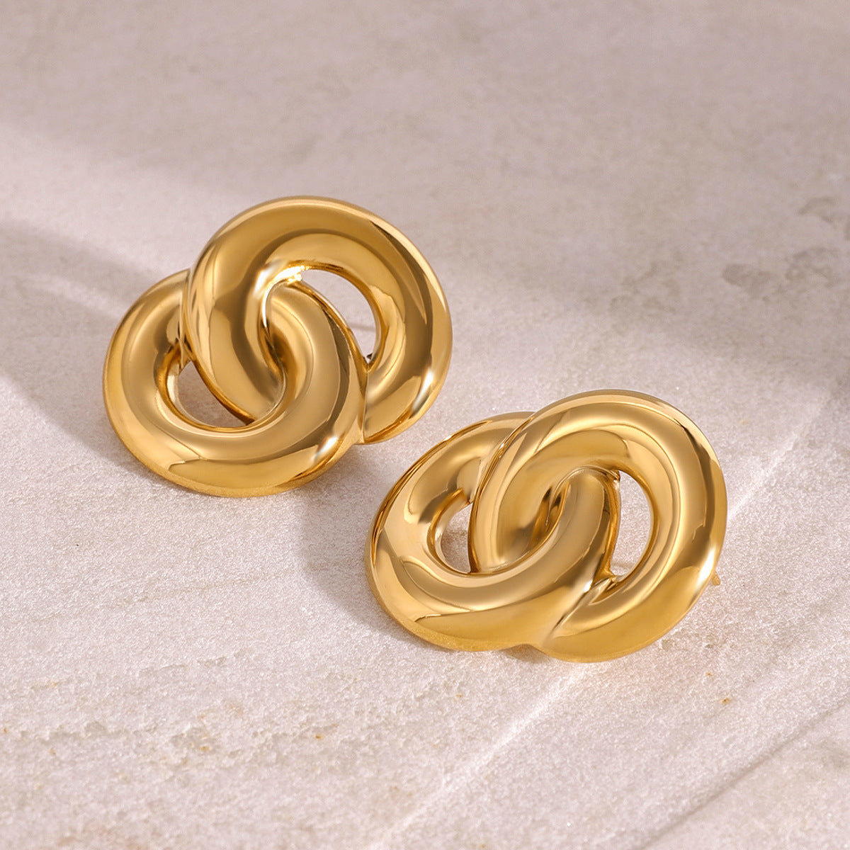 Stainless Steel 18K Gold PVD Double-ring Earrings