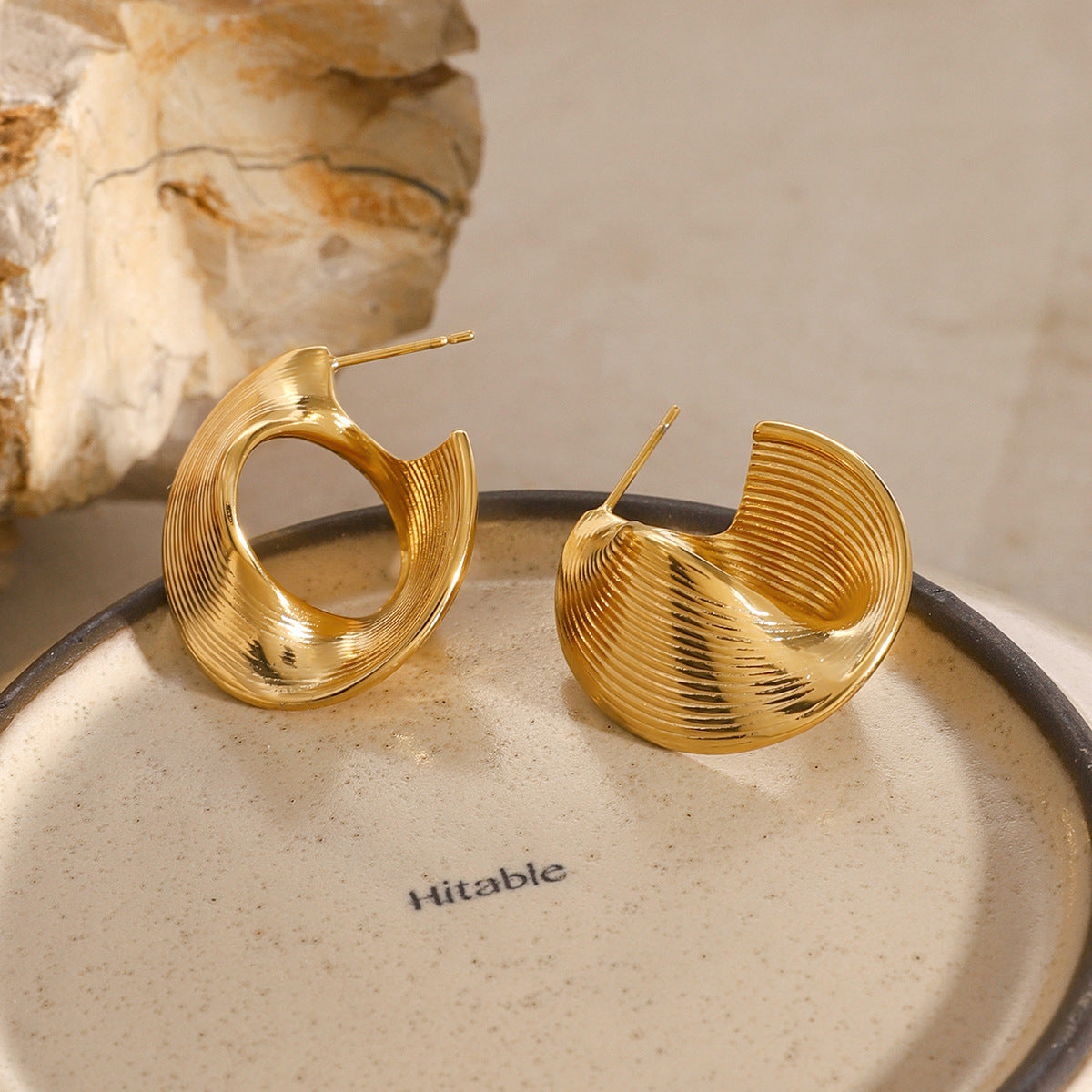 Stainless Steel Geometric Twisted Line Earrings