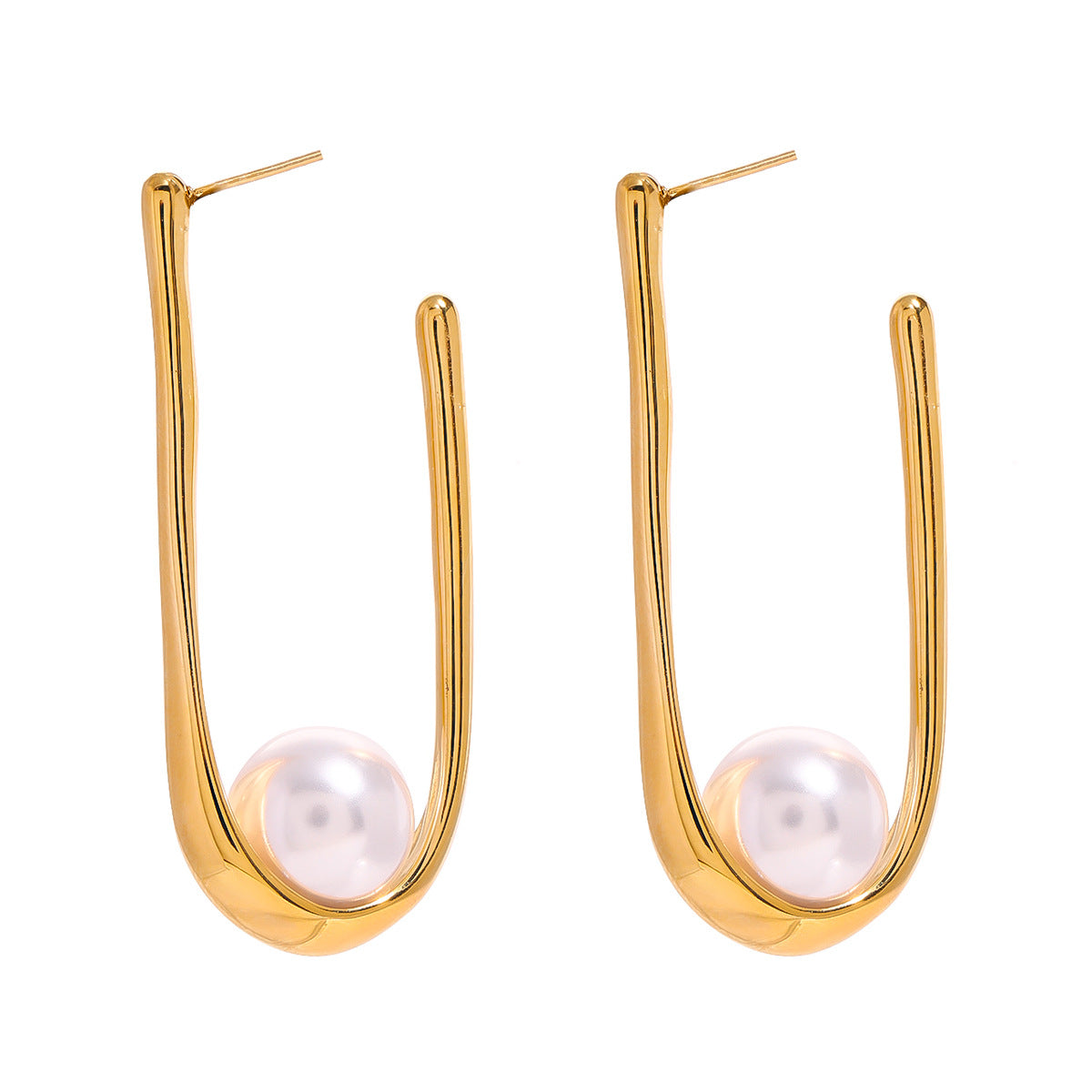 Stainless Steel U-shaped Pearl Earrings