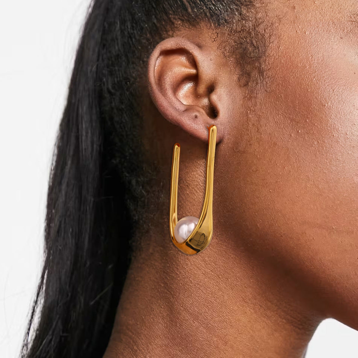 Stainless Steel U-shaped Pearl Earrings