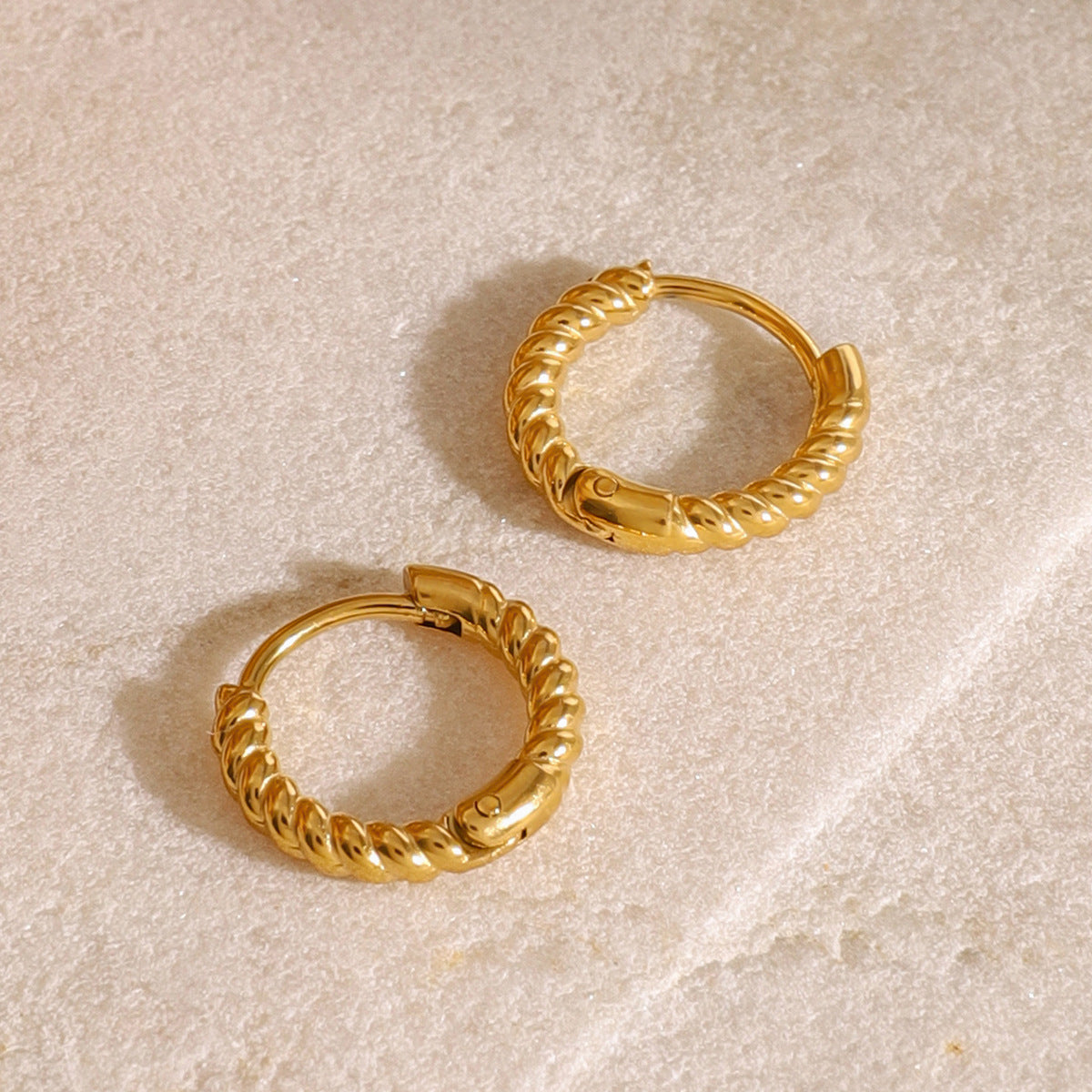 Stainless Steel 18K Gold PVD Twisted Rope Hoop Earrings