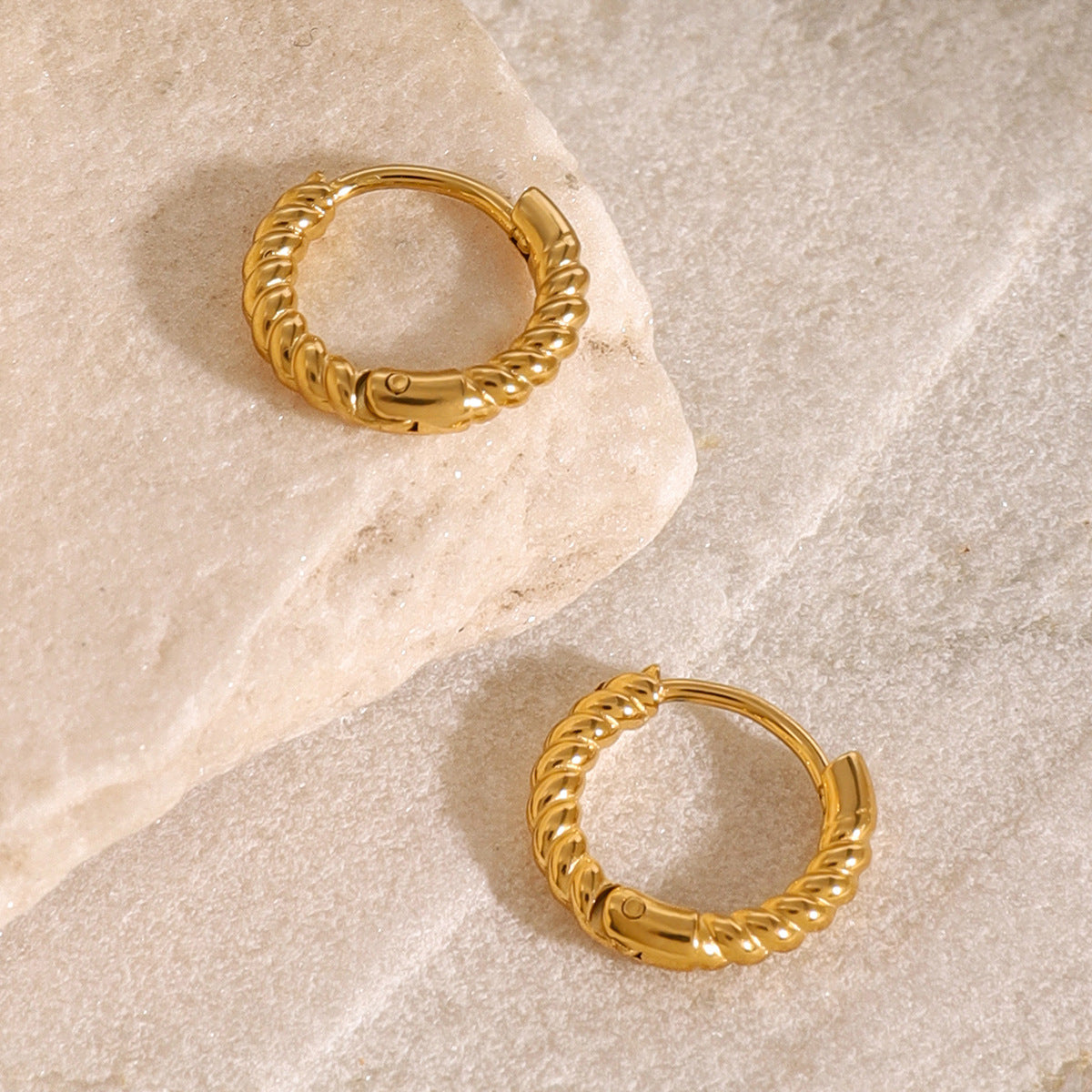 Stainless Steel 18K Gold PVD Twisted Rope Hoop Earrings