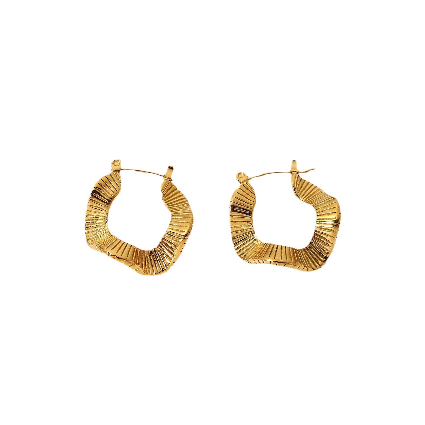 Stainless Steel 18K Gold PVD Striped Geometric Earrings