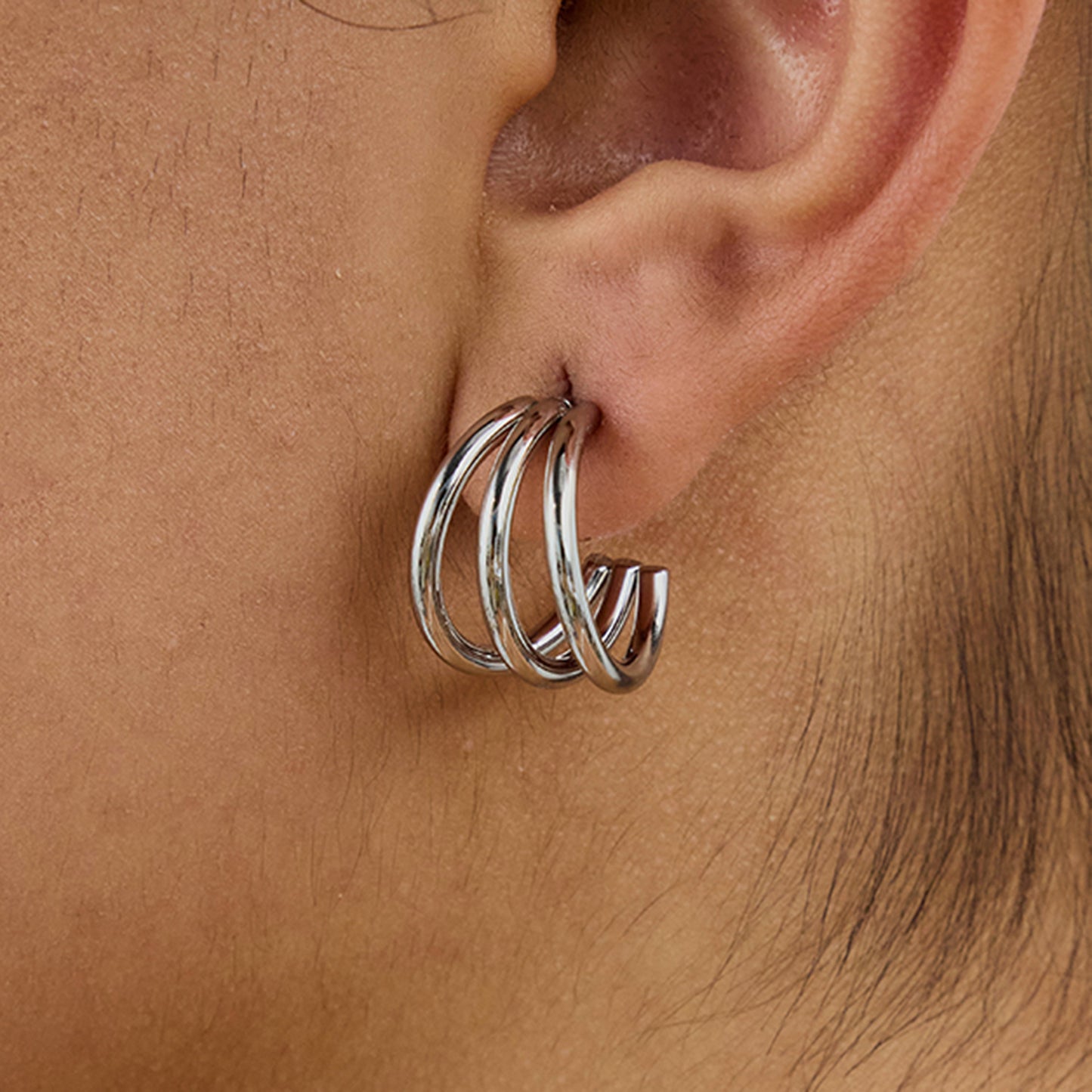 Stainless Steel 3-layer C-shaped Geometric Stud Earrings