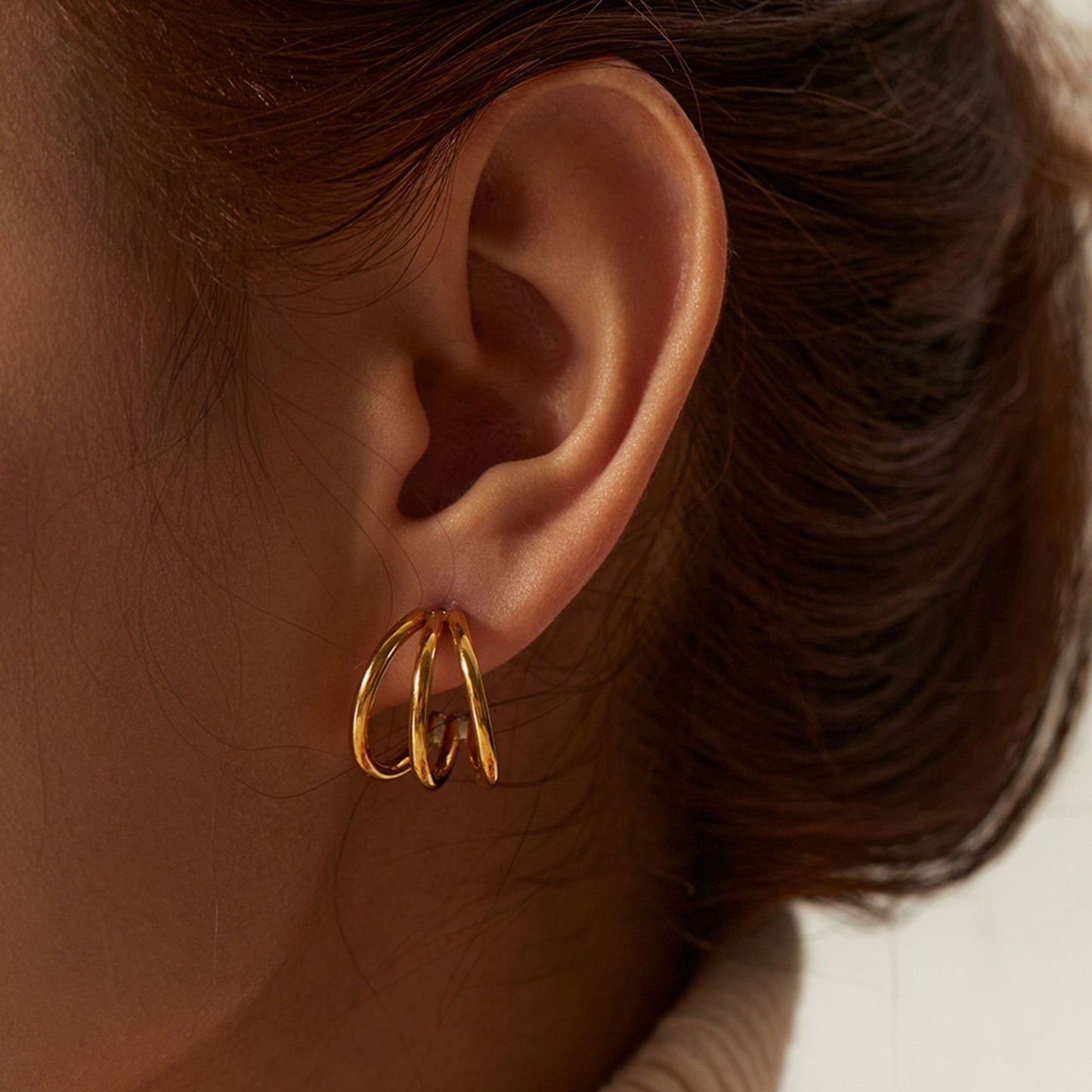 Stainless Steel 3-layer C-shaped Geometric Stud Earrings