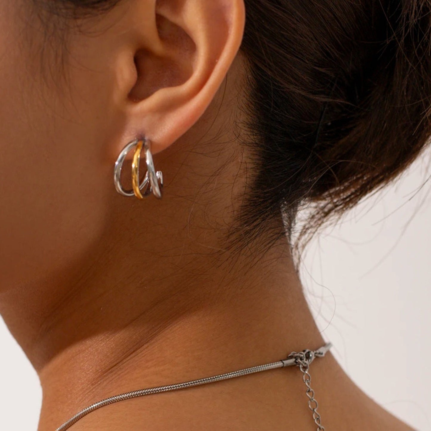 Stainless Steel 3-layer C-shaped Geometric Stud Earrings