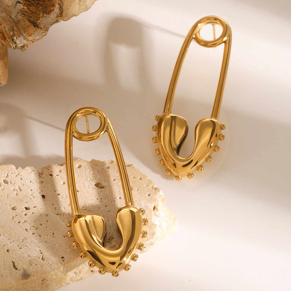 Stainless Steel 18K Gold PVD Heart Pin Earrings