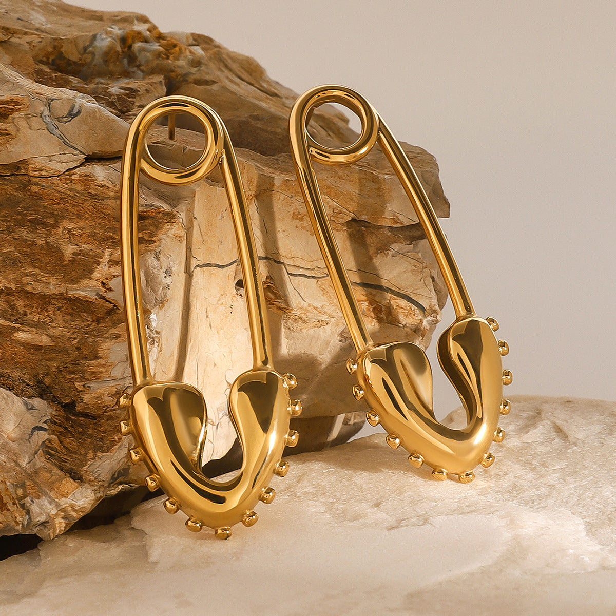 Stainless Steel 18K Gold PVD Heart Pin Earrings