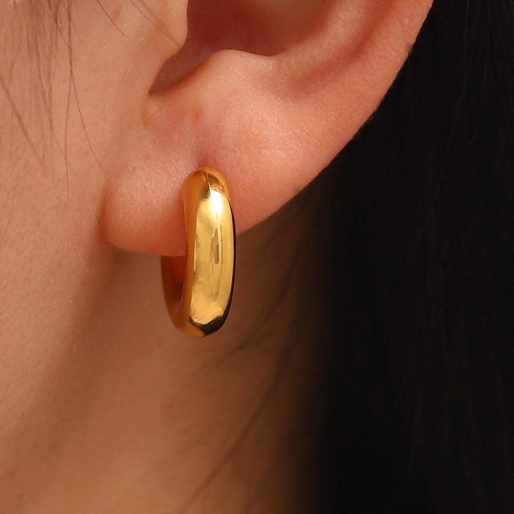 Stainless Steel C-shaped Hollow Stud Earrings
