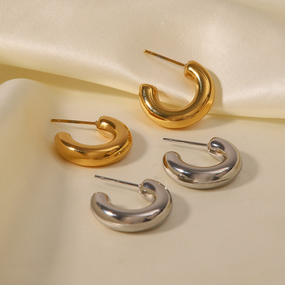 Stainless Steel C-shaped Hollow Stud Earrings