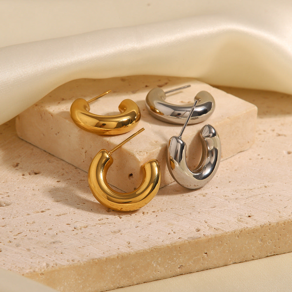 Stainless Steel C-shaped Hollow Stud Earrings