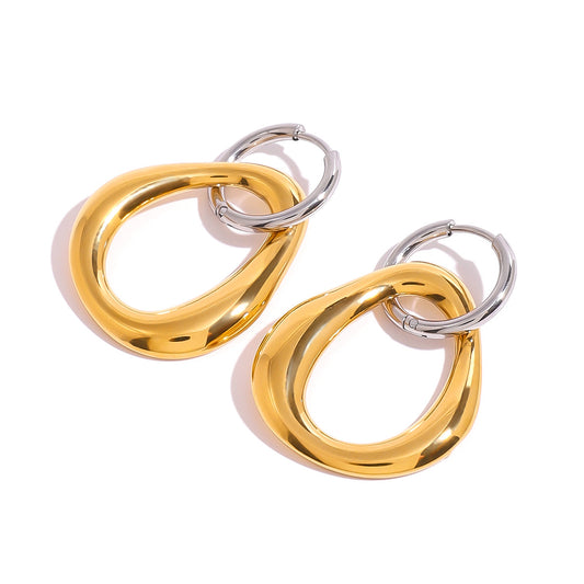 Stainless Steel Gold and Steel Two-Tone Geometric Earrings
