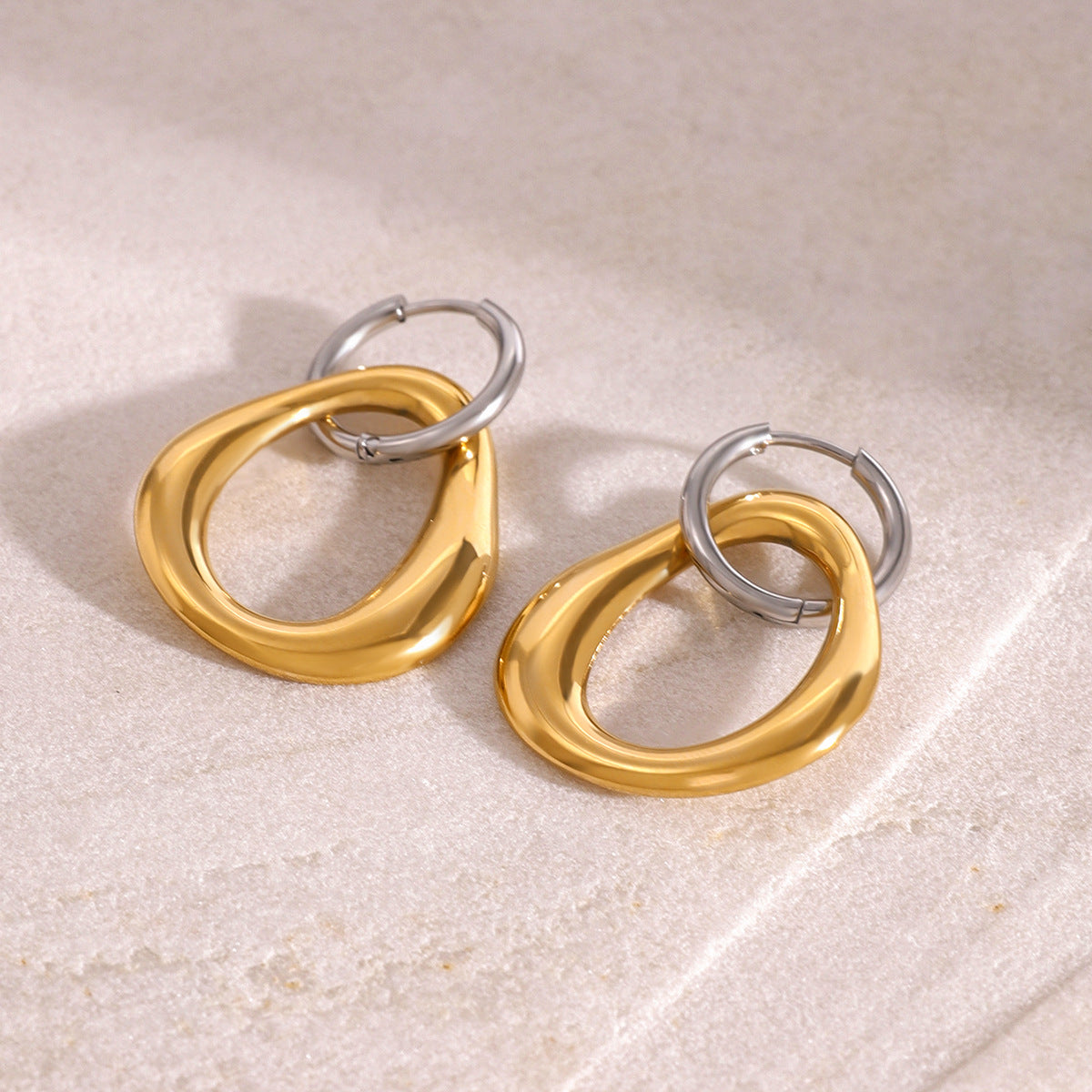 Stainless Steel Gold and Steel Two-Tone Geometric Earrings