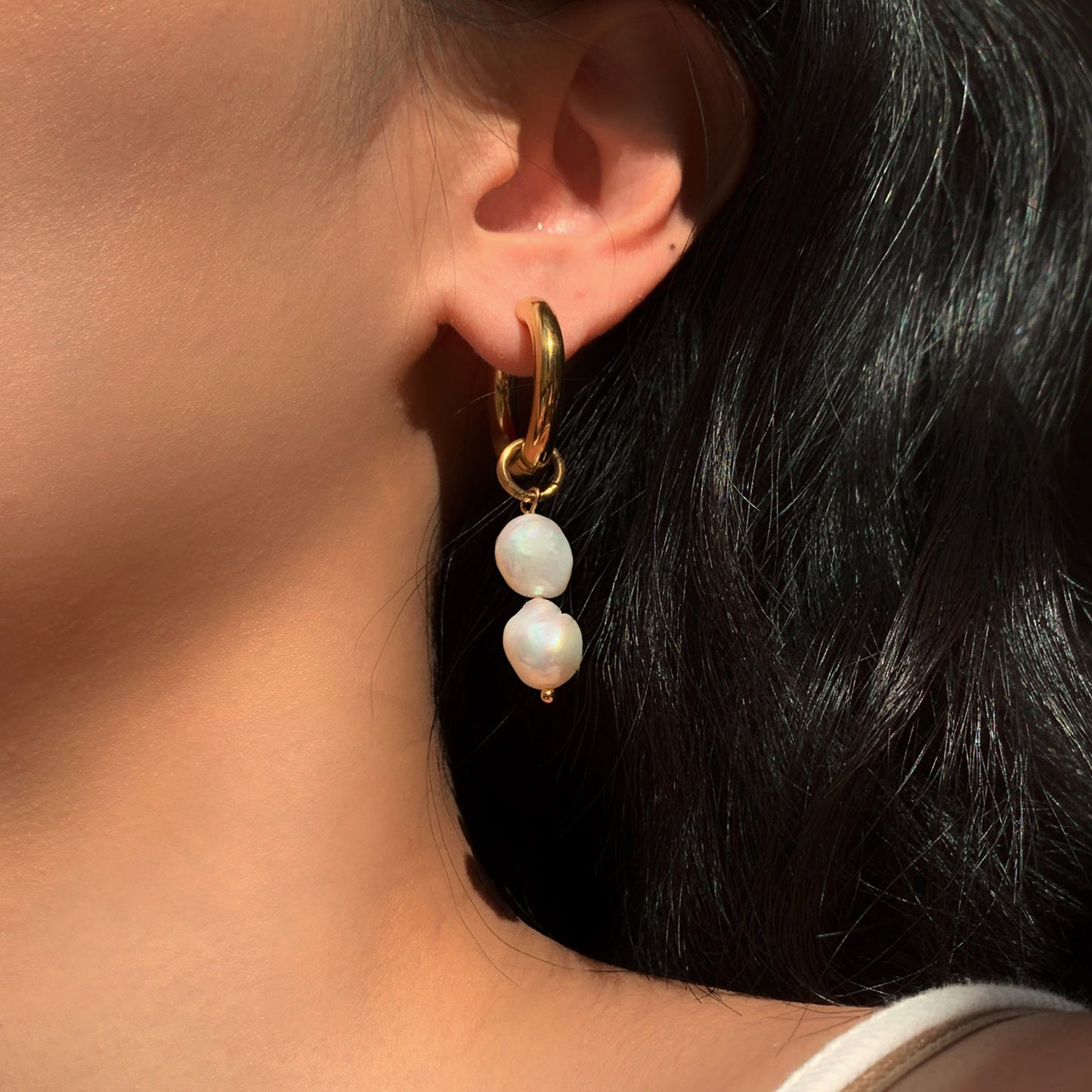 Stainless Steel Freshwater Pearl Pendant Earrings