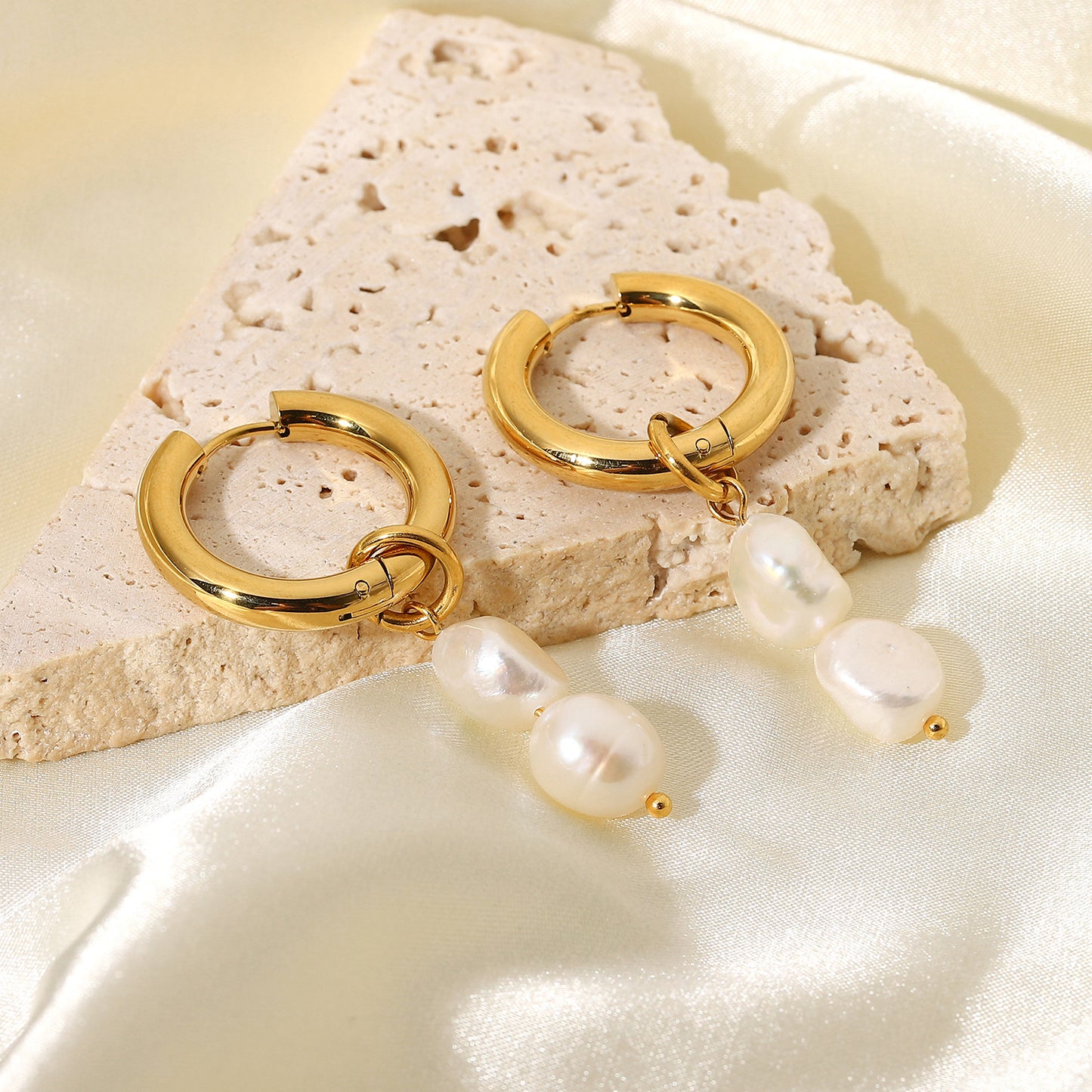 Stainless Steel Freshwater Pearl Pendant Earrings